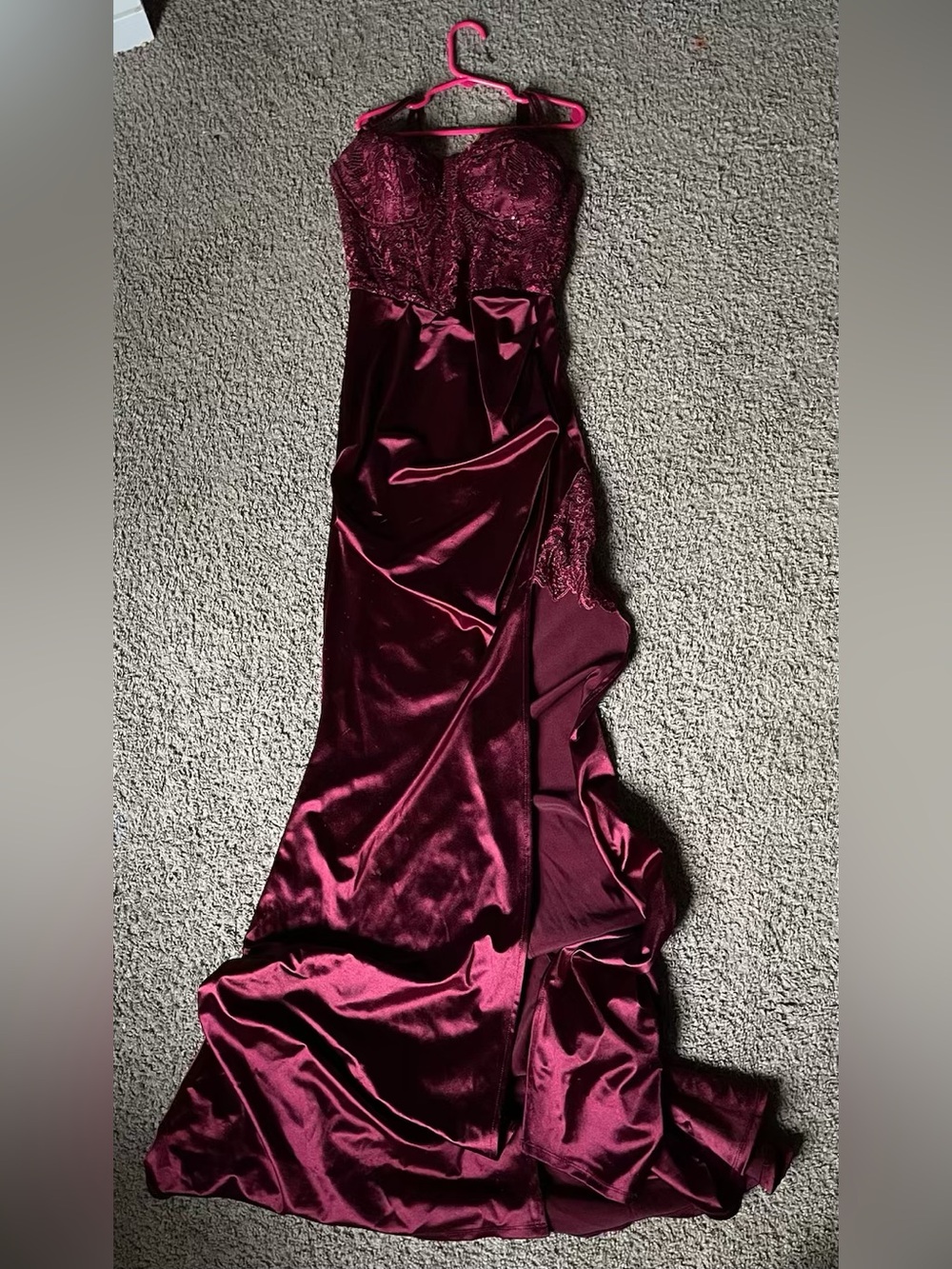 Windsor Deep Burgundy Satin & Lace Slip Gown